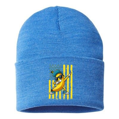 Banana Lover Retro American Flag Dabbing Sustainable Knit Beanie