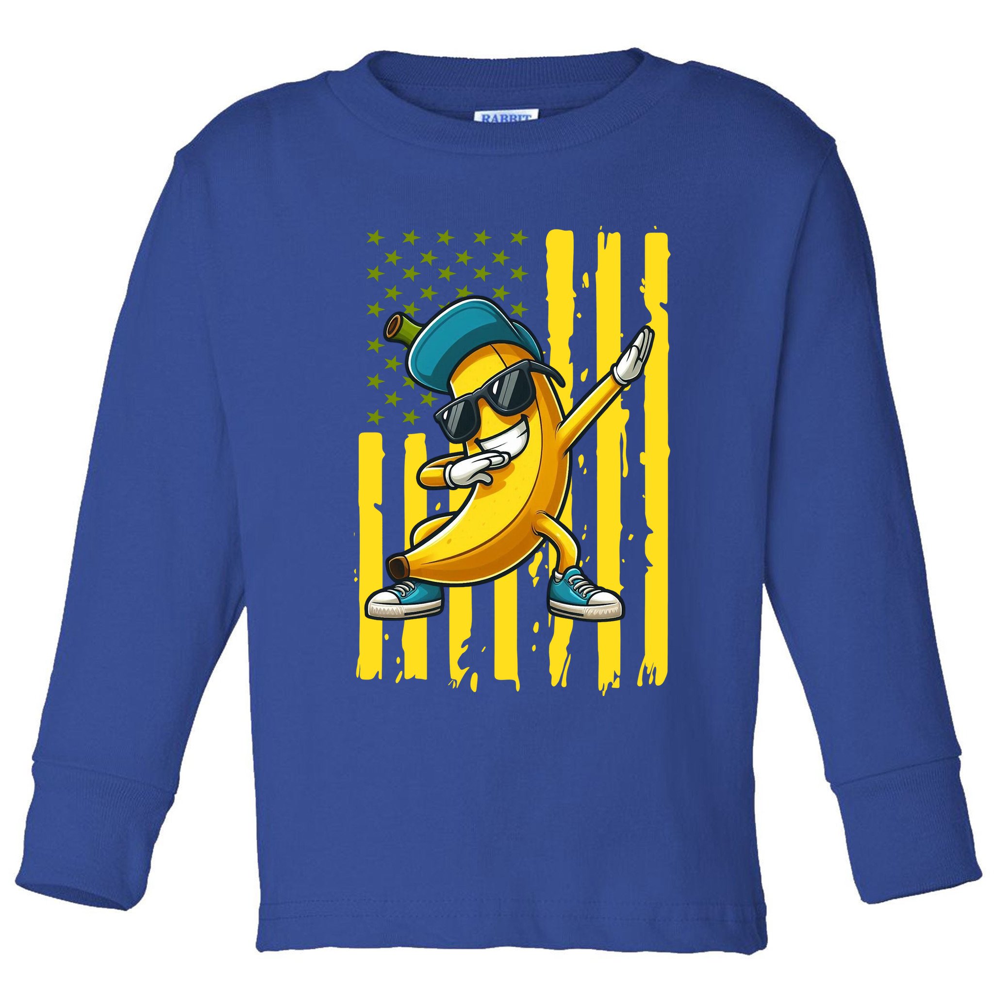 Banana Lover Retro American Flag Dabbing Toddler Long Sleeve Shirt