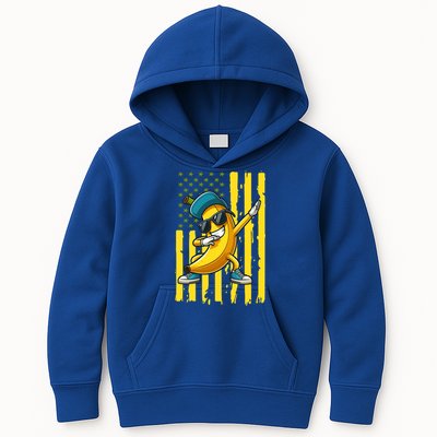 Banana Lover Retro American Flag Dabbing Kids Hoodie