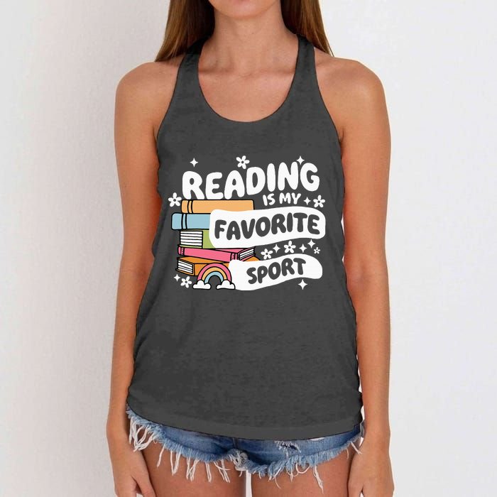 Books Lover Reading Is My Favorite Sport Bookworm Book Women's Knotted Racerback Tank