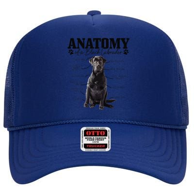 Black Labrador Retriever Anatomy Funny Cute Dog Mom Dad High Crown Mesh Back Trucker Hat