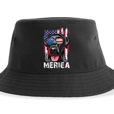 Black Labrador Retriever 4th Of July Merica Usa Flag Lab Dog Sustainable Bucket Hat