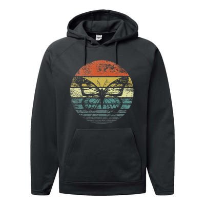 Butterfly Lover Retro Sunset Insect Monarch Entomology Performance Fleece Hoodie