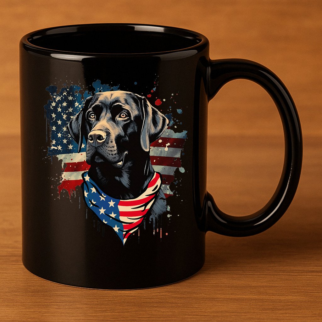 Black Labrador Retriever USA Flag Lab Dog Lover Gifts 11oz C Handle Ceramic Mug