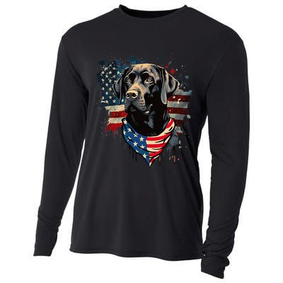Black Labrador Retriever USA Flag Lab Dog Lover Gifts Cooling Performance Long Sleeve Crew