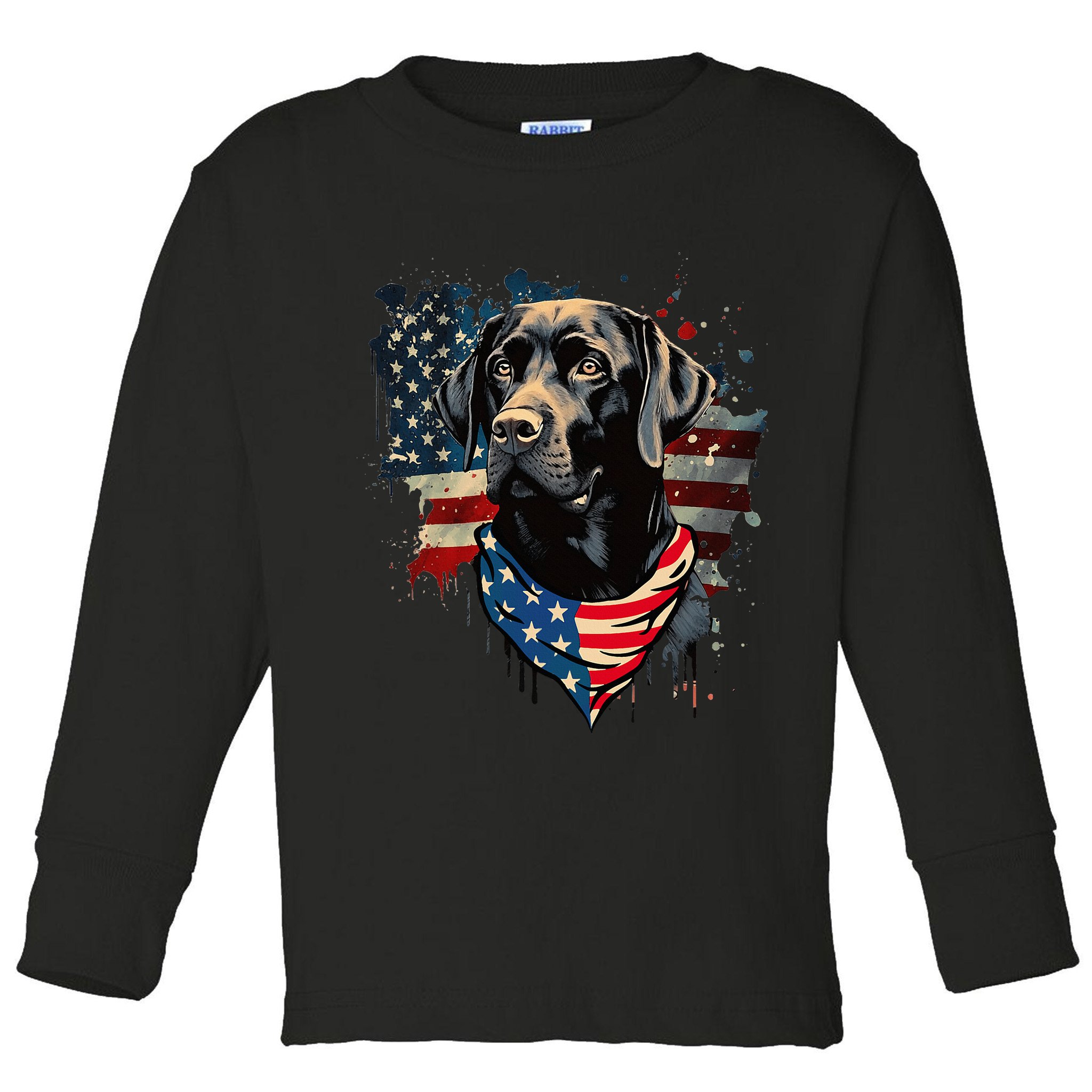 Black Labrador Retriever USA Flag Lab Dog Lover Gifts Toddler Long Sleeve Shirt