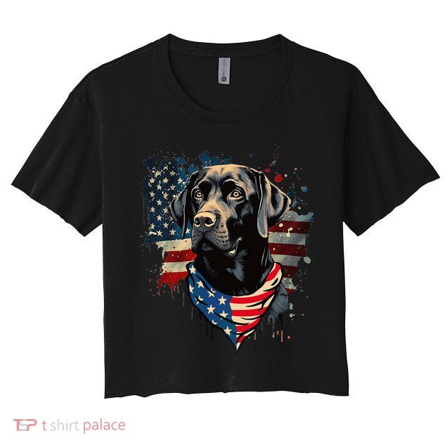 Black Labrador Retriever USA Flag Lab Dog Lover Gifts Crop Top