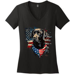 Black Labrador Retriever USA Flag Lab Dog Lover Gifts Women's V-Neck T-Shirt