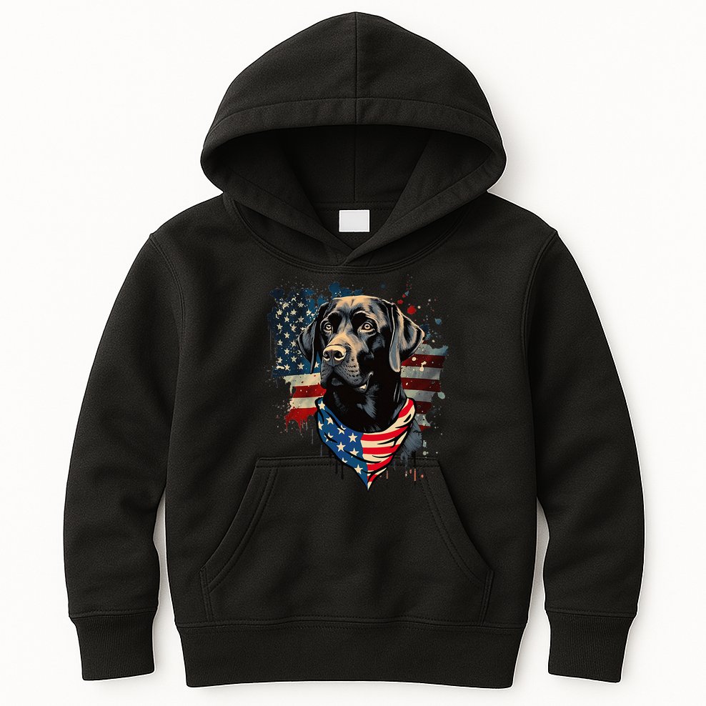 Black Labrador Retriever USA Flag Lab Dog Lover Gifts Kids Hoodie