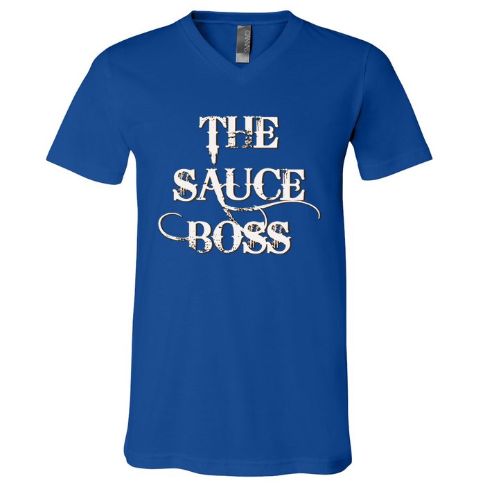 Bbq Lovers Sauce Boss Design For Fathers Day Gift V-Neck T-Shirt