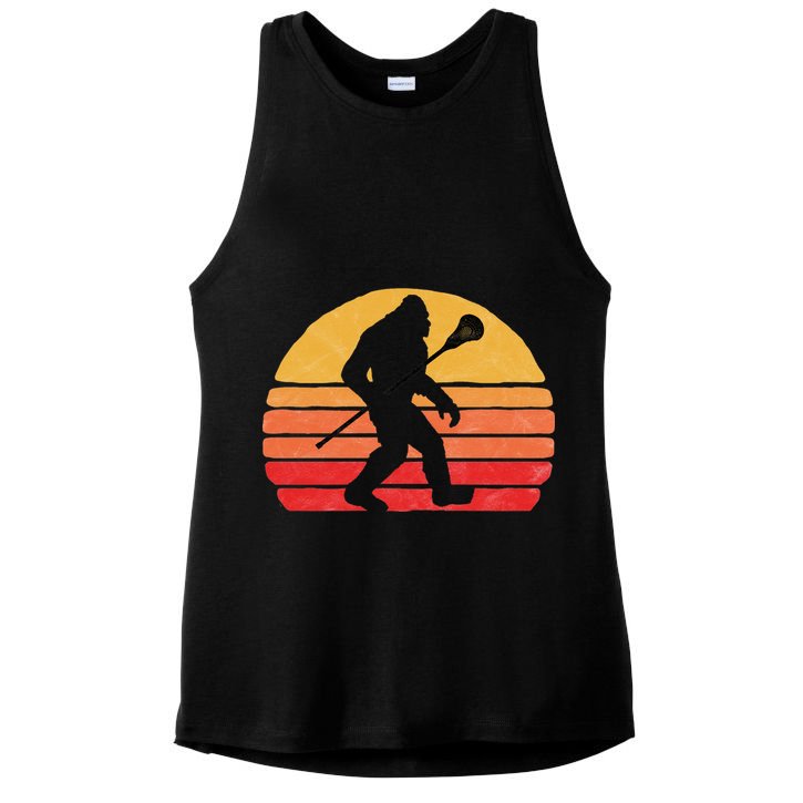 Bigfoot Lacrosse Stick Vintage Surf Sun Funny Lax Gift Ladies PosiCharge Tri-Blend Wicking Tank