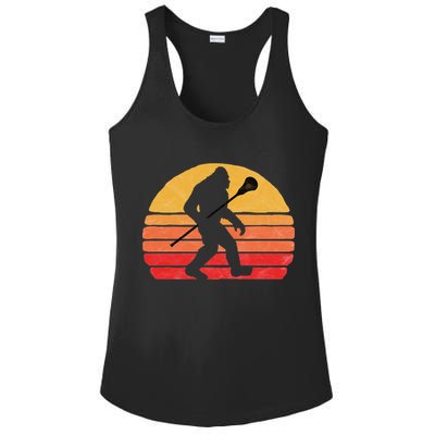 Bigfoot Lacrosse Stick Vintage Surf Sun Funny Lax Gift Ladies PosiCharge Competitor Racerback Tank