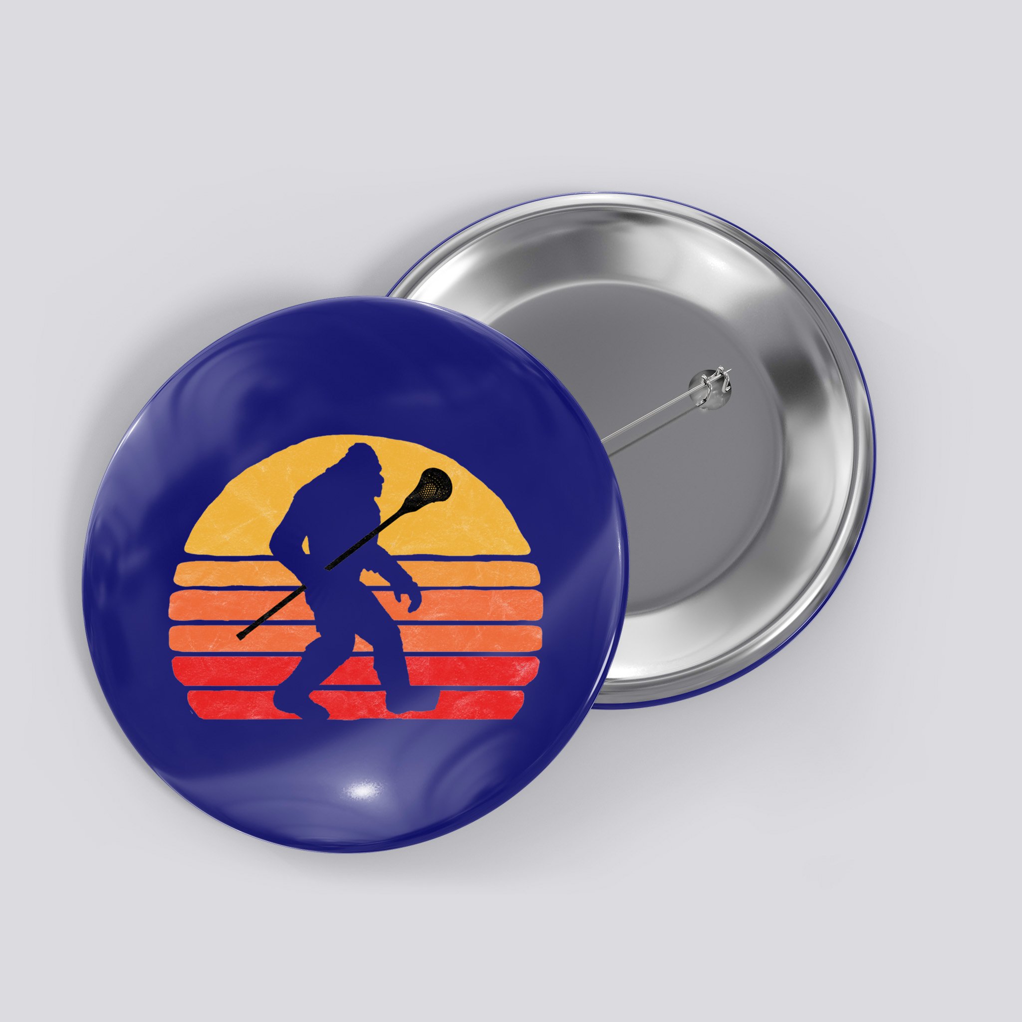 Bigfoot Lacrosse Stick Vintage Surf Sun Funny Lax Gift Button