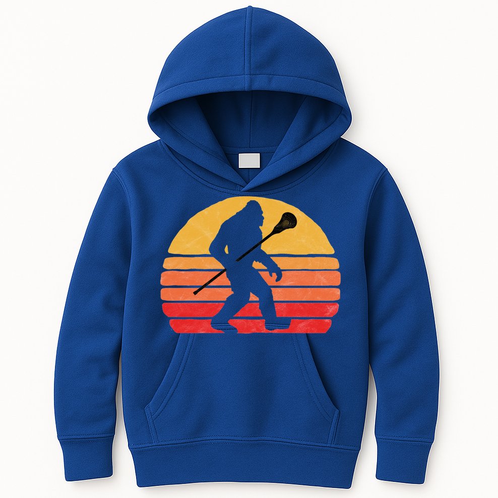 Bigfoot Lacrosse Stick Vintage Surf Sun Funny Lax Gift Kids Hoodie