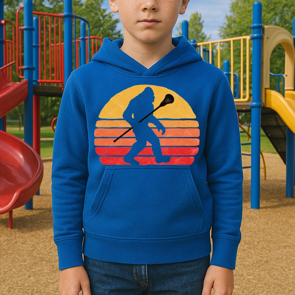 Bigfoot Lacrosse Stick Vintage Surf Sun Funny Lax Gift Kids Hoodie