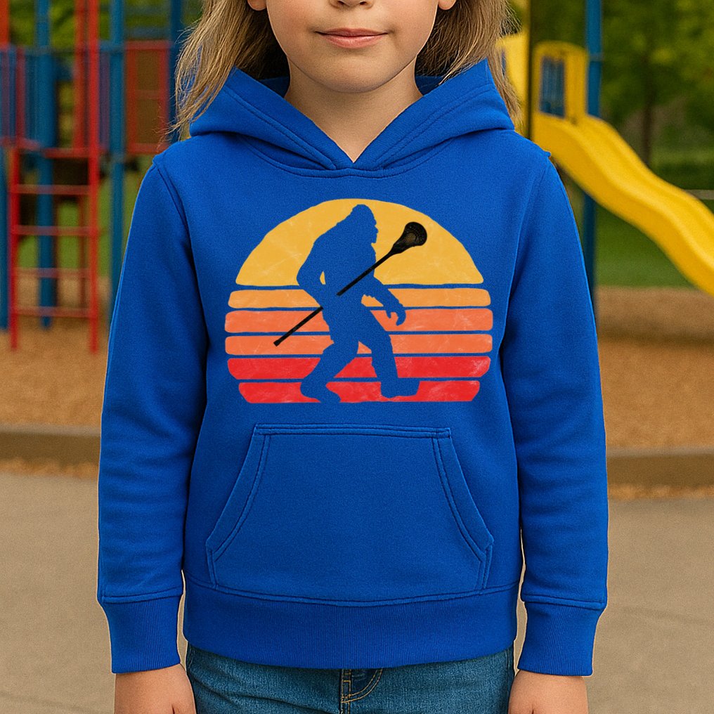 Bigfoot Lacrosse Stick Vintage Surf Sun Funny Lax Gift Kids Hoodie