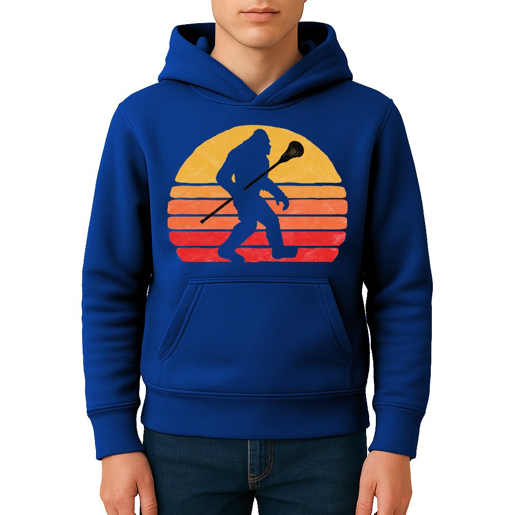 Bigfoot Lacrosse Stick Vintage Surf Sun Funny Lax Gift Kids Hoodie