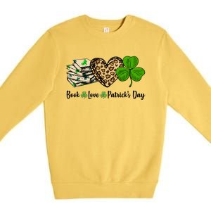 Book Love Shamrock Leopard Heart Book Lover St Patrick's Day Gift Premium Crewneck Sweatshirt