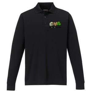 Book Love Shamrock Leopard Heart Book Lover St Patrick's Day Gift Performance Long Sleeve Polo