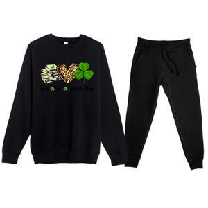 Book Love Shamrock Leopard Heart Book Lover St Patrick's Day Gift Premium Crewneck Sweatsuit Set