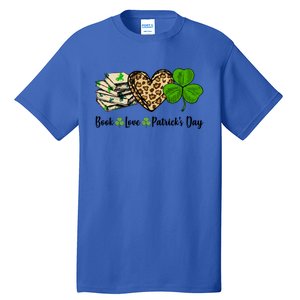 Book Love Shamrock Leopard Heart Book Lover St Patrick's Day Gift Tall T-Shirt