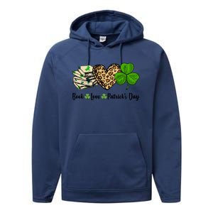 Book Love Shamrock Leopard Heart Book Lover St Patrick's Day Gift Performance Fleece Hoodie