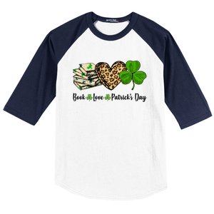 Book Love Shamrock Leopard Heart Book Lover St Patrick's Day Gift Baseball Sleeve Shirt