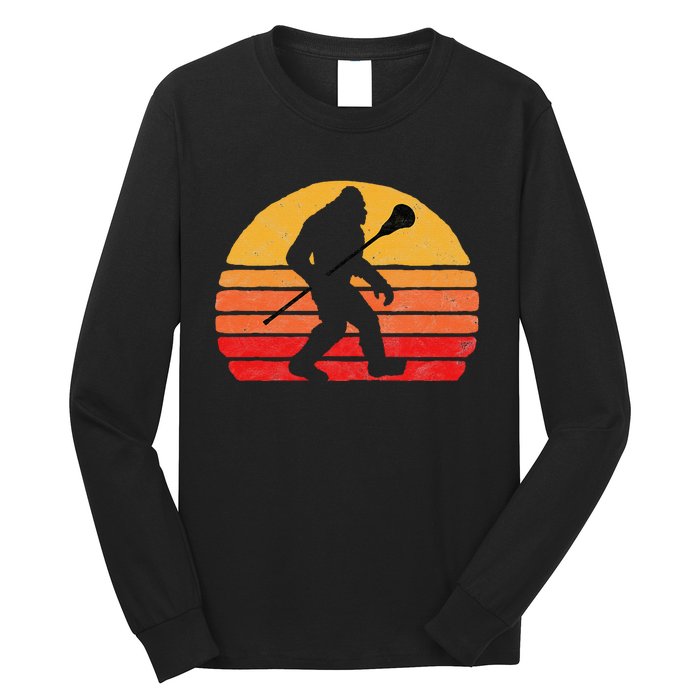 Bigfoot Lacrosse Stick Vintage Surf Sun Funny Lax Long Sleeve Shirt