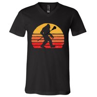 Bigfoot Lacrosse Stick Vintage Surf Sun Funny Lax V-Neck T-Shirt