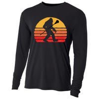 Bigfoot Lacrosse Stick Vintage Surf Sun Funny Lax Cooling Performance Long Sleeve Crew