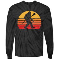 Bigfoot Lacrosse Stick Vintage Surf Sun Funny Lax Tie-Dye Long Sleeve Shirt