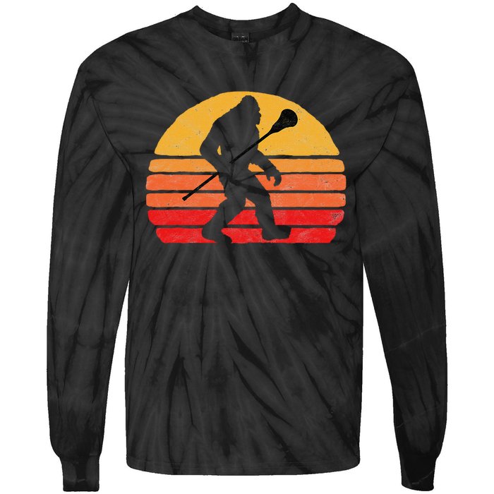 Bigfoot Lacrosse Stick Vintage Surf Sun Funny Lax Tie-Dye Long Sleeve Shirt