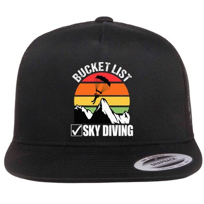 Bucket List Sky Diving Vintage Skydiver Skydiving Parachute Flatbill Hat