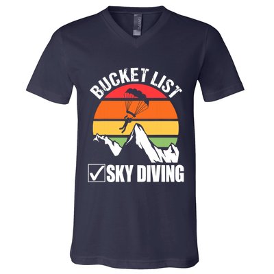 Bucket List Sky Diving Vintage Skydiver Skydiving Parachute V-Neck T-Shirt