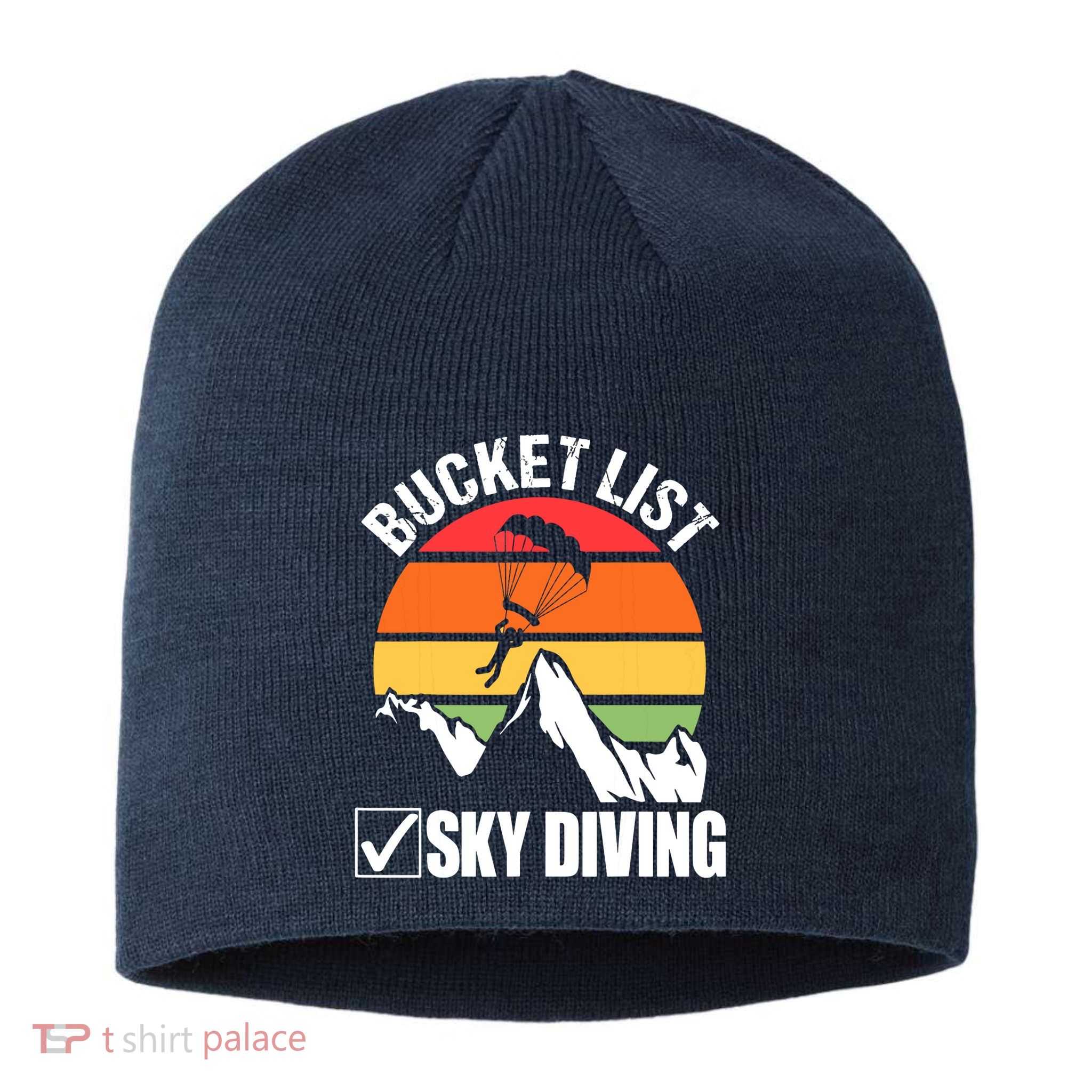 Bucket List Sky Diving Vintage Skydiver Skydiving Parachute Sustainable Beanie