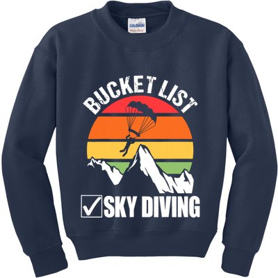 Bucket List Sky Diving Vintage Skydiver Skydiving Parachute Kids Sweatshirt