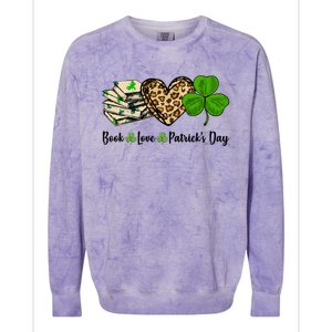 Book Love Shamrock Leopard Heart Book Lover St Patrick's Day Gift Colorblast Crewneck Sweatshirt