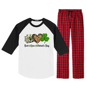 Book Love Shamrock Leopard Heart Book Lover St Patrick's Day Gift Raglan Sleeve Pajama Set