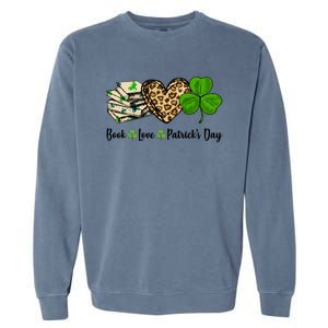 Book Love Shamrock Leopard Heart Book Lover St Patrick's Day Gift Garment-Dyed Sweatshirt