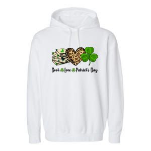 Book Love Shamrock Leopard Heart Book Lover St Patrick's Day Gift Garment-Dyed Fleece Hoodie