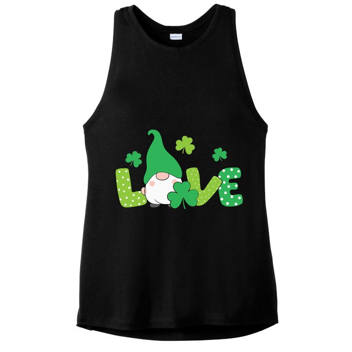Bleached LOVE St Patricks Day Gnomes Shamrock Ladies PosiCharge Tri-Blend Wicking Tank
