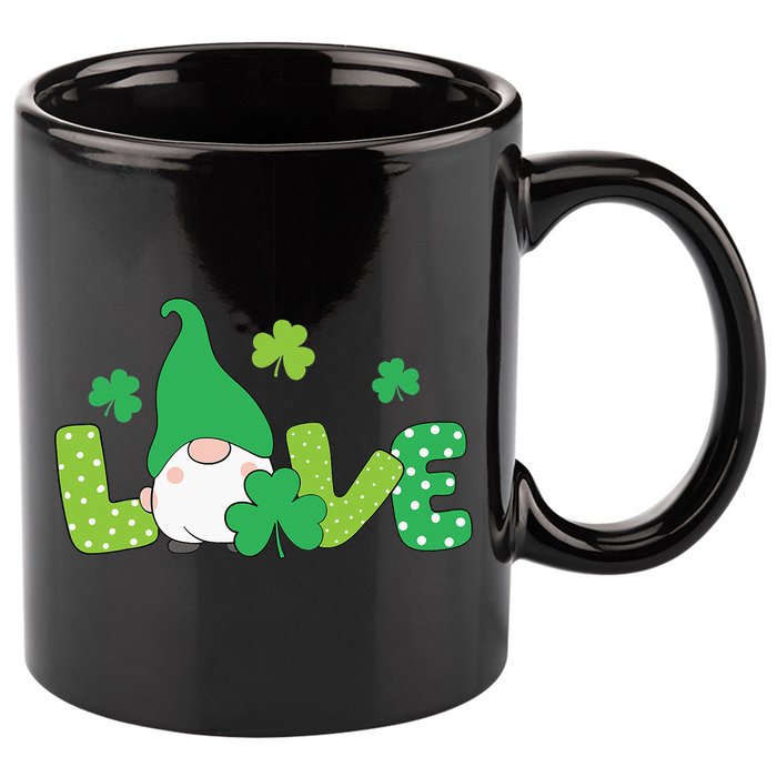 Bleached LOVE St Patricks Day Gnomes Shamrock 11oz C Handle Ceramic Mug