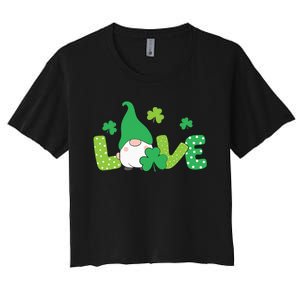 Bleached LOVE St Patricks Day Gnomes Shamrock Women's Crop Top Tee