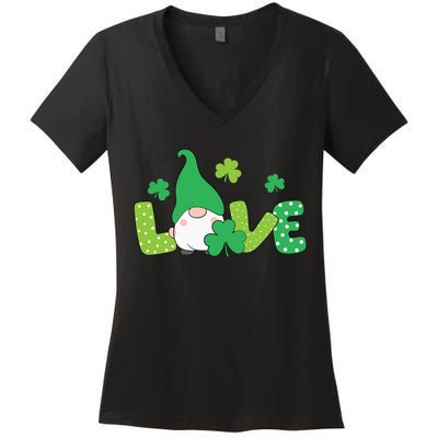 Bleached LOVE St Patricks Day Gnomes Shamrock Women's V-Neck T-Shirt