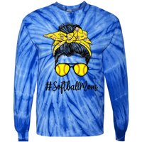 Bleached Life Softball Mom Leopard Messy Bun Hair Gift Tie-Dye Long Sleeve Shirt