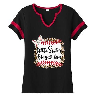 Baseball Little Sister Biggest Fan For Baseball Player Ladies Halftime Notch Neck Tee