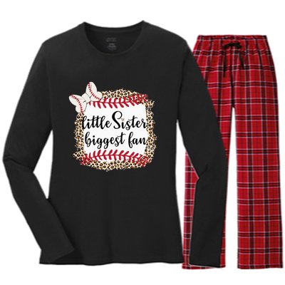 Baseball Little Sister Biggest Fan For Baseball Player Women's Long Sleeve Flannel Pajama Set 