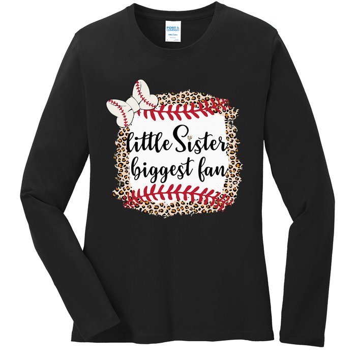 Baseball Little Sister Biggest Fan For Baseball Player Ladies Long Sleeve Shirt