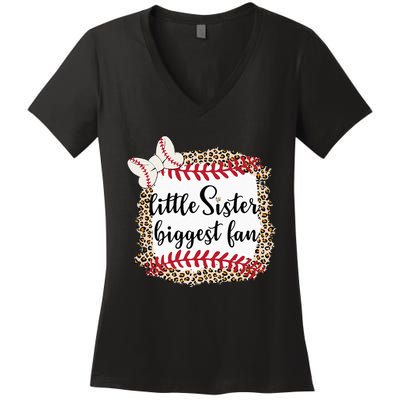 Baseball Little Sister Biggest Fan For Baseball Player Women's V-Neck T-Shirt