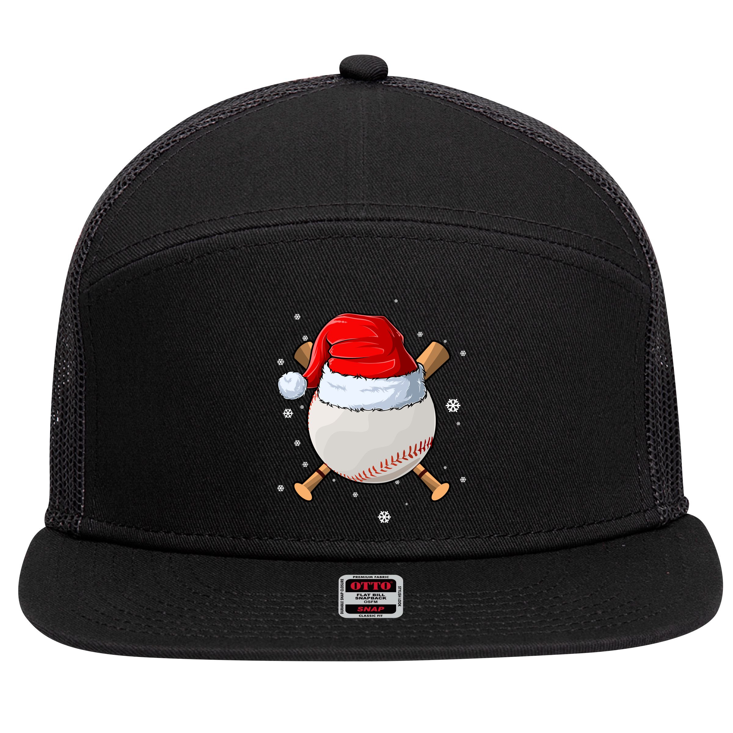 Baseball Lover Santa Christmas Holiday 7 Panel Mesh Trucker Snapback Hat